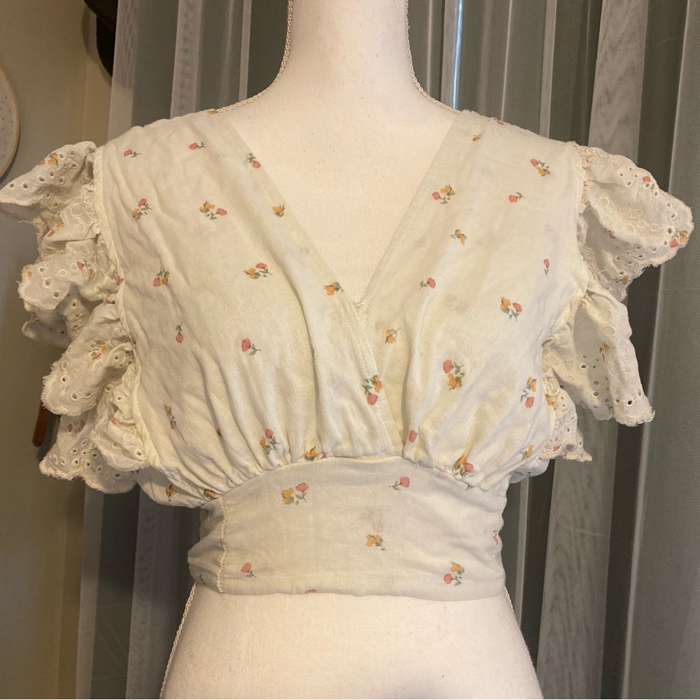 Vintage Havana boho cotton gauze floral crop top